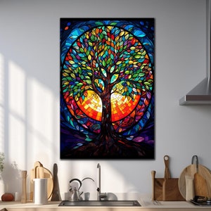 Stained Glass Trees, Tree of Life Art, Modern Stained Glass, Extra Large Wall Art, Tree of Life Stained Glass, Tempered Glass Wall Art Tree