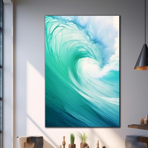 Tempered Glass Wall Art, Abstract Sea Wall Decor Glass Art, Sea Wave Wall Decor, Blue Ocean Waves Wall Art, Glass Printing,Sea Wave Wall Art