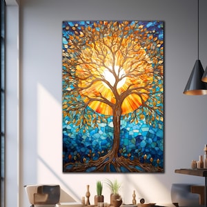 Tree of Life Stained Glass, Tree of Life Art, Modern Stained Glass, Tree Wall Art,Large Wall Art,Stained Glass Trees,Tempered Glass Wall Art