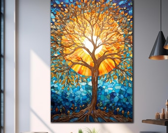 Tree of Life Stained Glass, Tree of Life Art, Modern Stained Glass, Tree Wall Art,Large Wall Art,Stained Glass Trees,Tempered Glass Wall Art