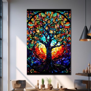 Stained Glass Trees, Tree of Life Art, Modern Stained Glass, Extra Large Wall Art, Tree of Life Stained Glass, Tempered Glass Wall Art Tree