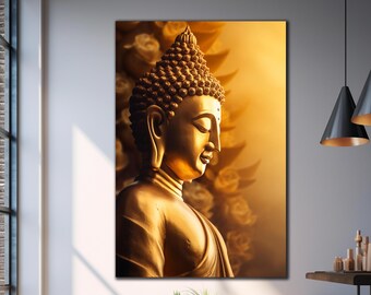 Cuadros de Buda de vidrio templado para pared, decoración budista para la sanación, adornos de pared, arte hindú para pared, regalos para inauguración de casa, arte de pared grande, decoración budista para pared