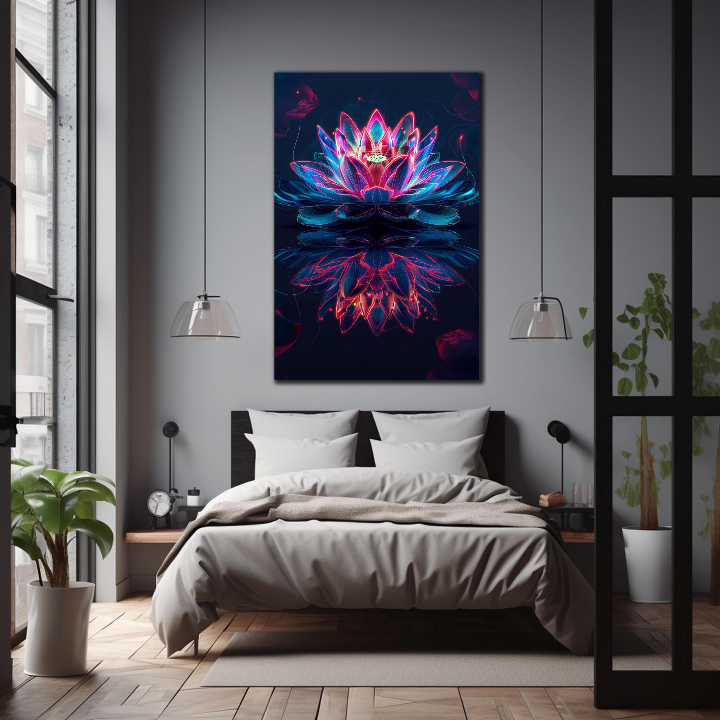 Tempered Glass, Magical Lotus Flower Art, Purple Floral Wall Decor, Floral Home Decor, Large Flower Wall Art, Gifts for Her, Lotus Wall Art