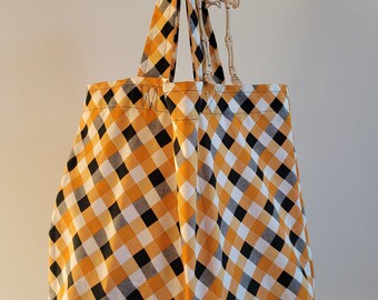 Orange and black plaid trick or treat bag /shopping tote.