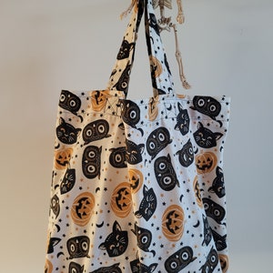 Vintage inspired pumpkin, owl, kitty inspired fabric trick or treat bag /shopper/tote.