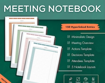 Meeting Notebook Remarkable Paper Pro Template 4 Colors Meeting Notes Hyperlinked PDF Meeting Minutes