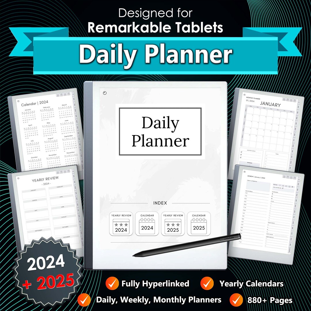 Remarkable 2 Daily Planner 2024-2025: Hyperlinked PDF Template - Etsy