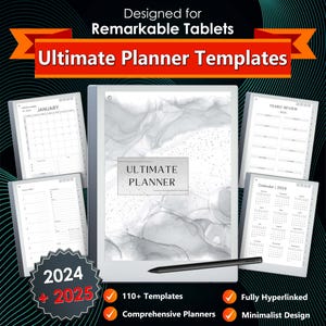 Ultimate Planner Templates Designed for Remarkable 2 Tablet 2024 2025 Hyperlinked Daily Weekly Monthly Digital Planner