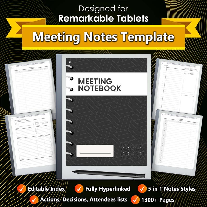 Remarkable 2 Meeting Notes Template: Hyperlinked PDF Notebook - Etsy