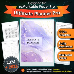 Ultimate Planner Pro Template Designed for Remarkable Paper Pro 2024 2025 Hyperlinked PDF Daily Weekly Monthly Digital Planner
