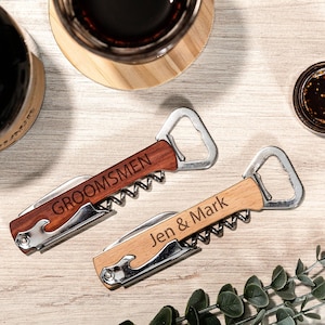 Custom Bottle Opener With Cork Screw, Engraved Beer and Wine Bottle Opener, Personalized Groomsmen Gifts