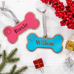 Dog Bone Ornament, Custom Name Ornament, Handmade Wood Ornament, Pet Hanging Ornament, Keepsake Ornament, Dog Lover Gift