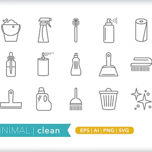 Housekeeping Icon Set: Cleaning Illustrations SVG, AI, PNG (Digital Download)