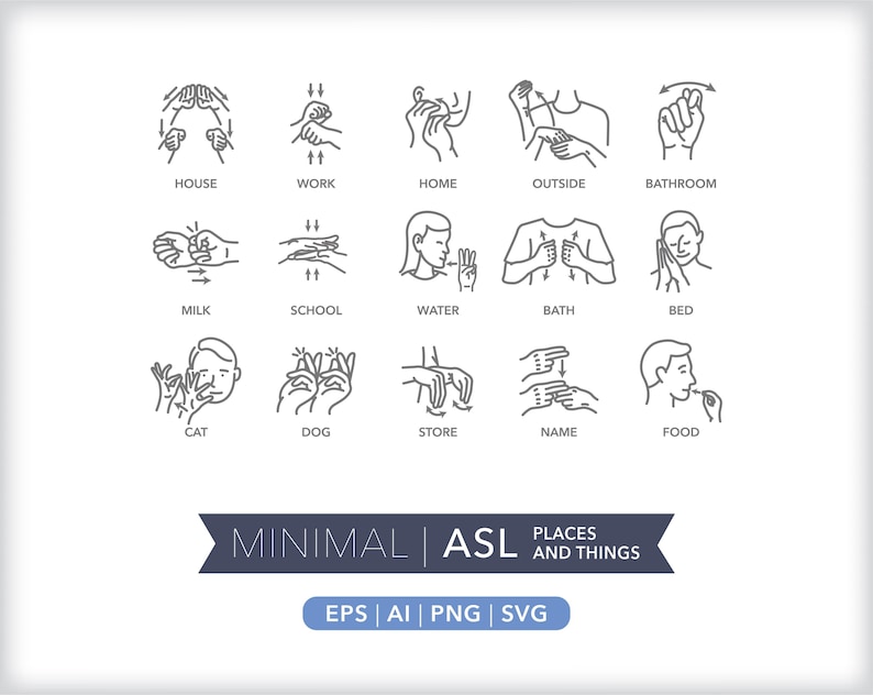 150 ASL Sign Language Icons: Communication Illustrations (digital ...