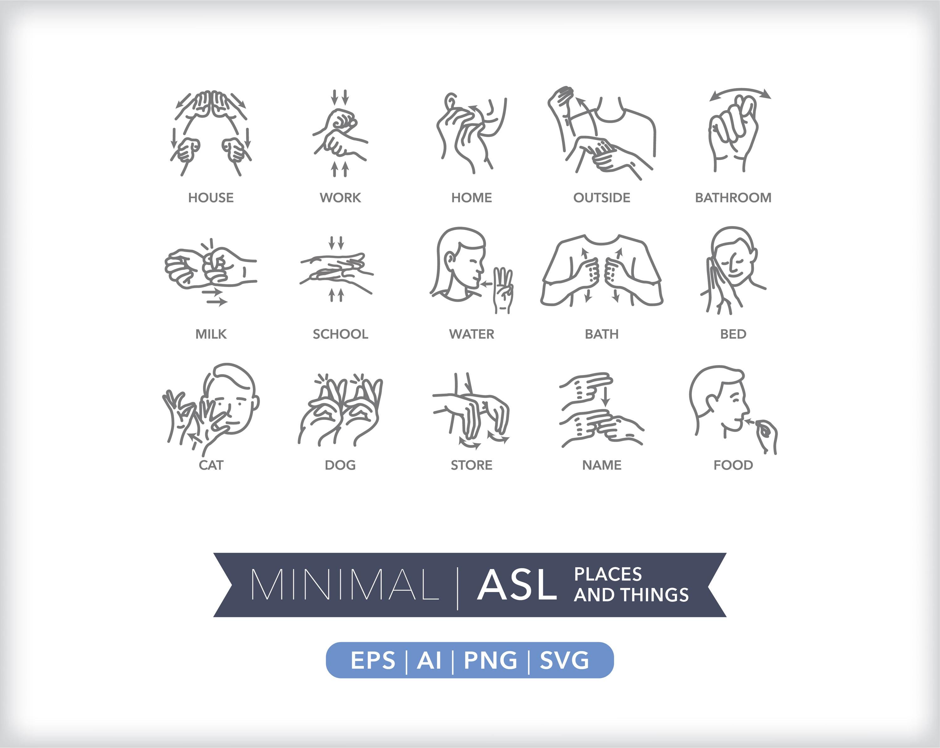 150 ASL Sign Language Icons: Communication Illustrations (digital ...