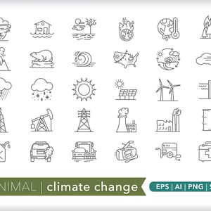 Climate Change Icon Set: Environmental Awareness Graphics (Digital Download)
