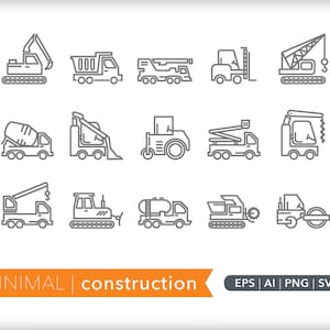 Construction  icons | Vehicle icons | SVG AI PNG | Digital Download for design, social media, websites, Canva, printables