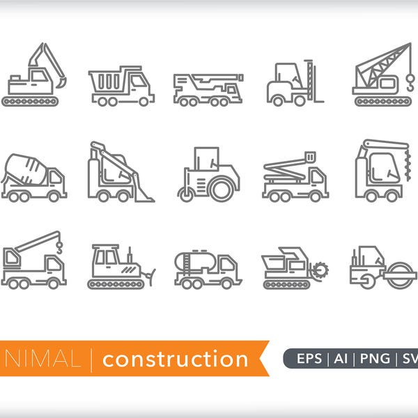 Construction  icons | Vehicle icons | SVG AI PNG | Digital Download for design, social media, websites, Canva, printables