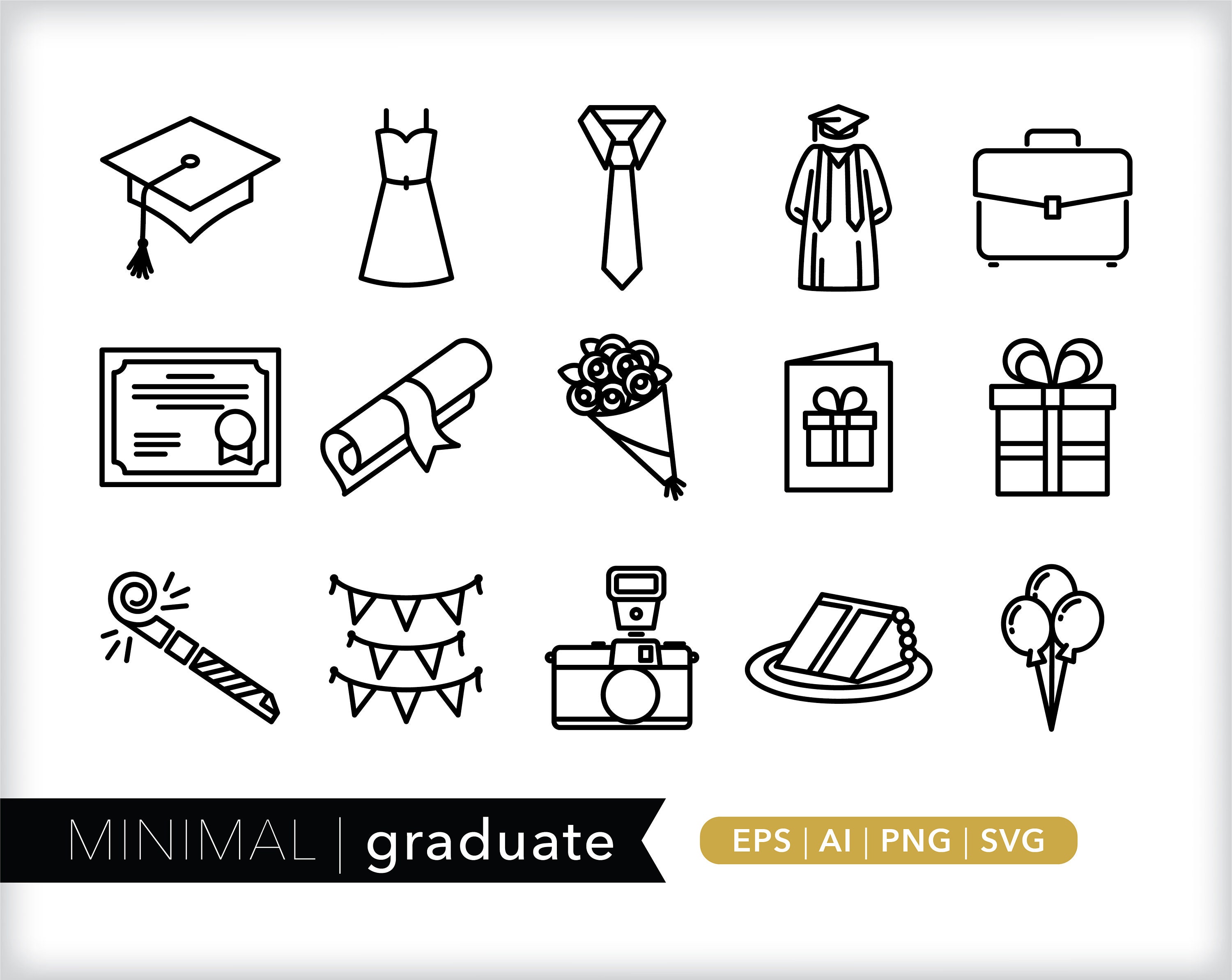 Graduation Icon Set: SVG, PNG, AI - Academic Illustrations (digital ...