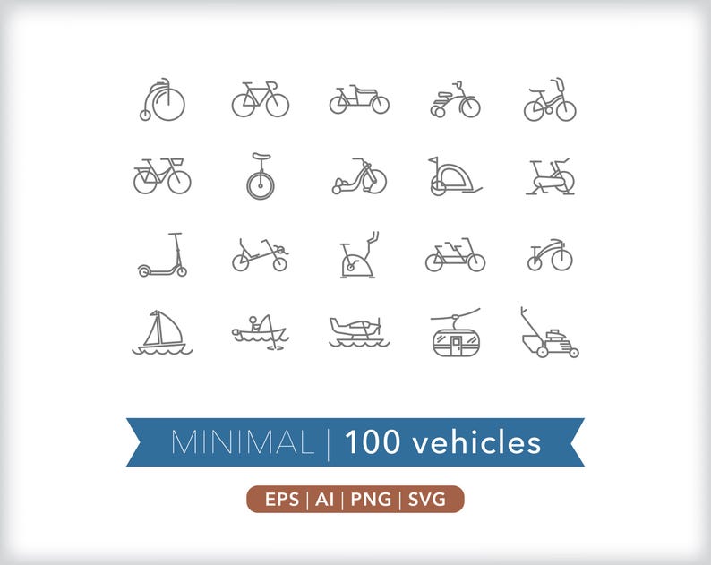 100 Vehicle Icons: Transportation Graphics (SVG, AI, PNG) - Digital Download image 4