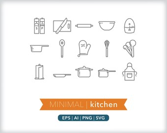 Kitchen Icon Set: Cooking Utensils, Food Illustrations (Digital Download)