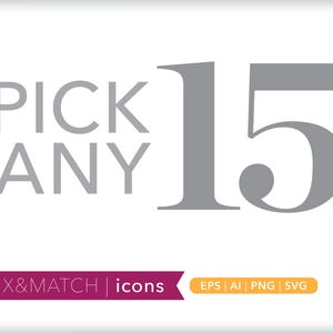 Pick any fifteen minimal icons | SVG AI PNG | Made to order digital download for use in web, social media, Canva, die-cut and more