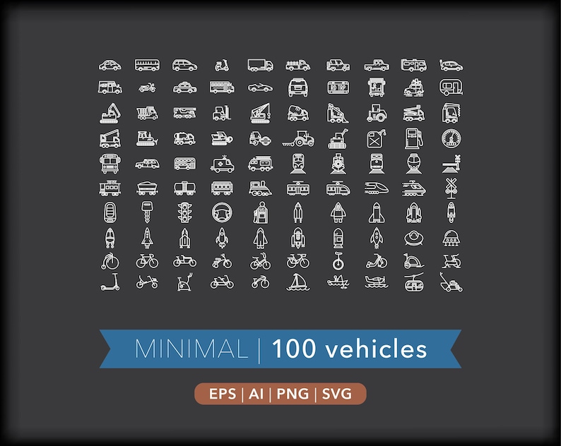 100 Vehicle Icons: Transportation Graphics (SVG, AI, PNG) - Digital Download image 8