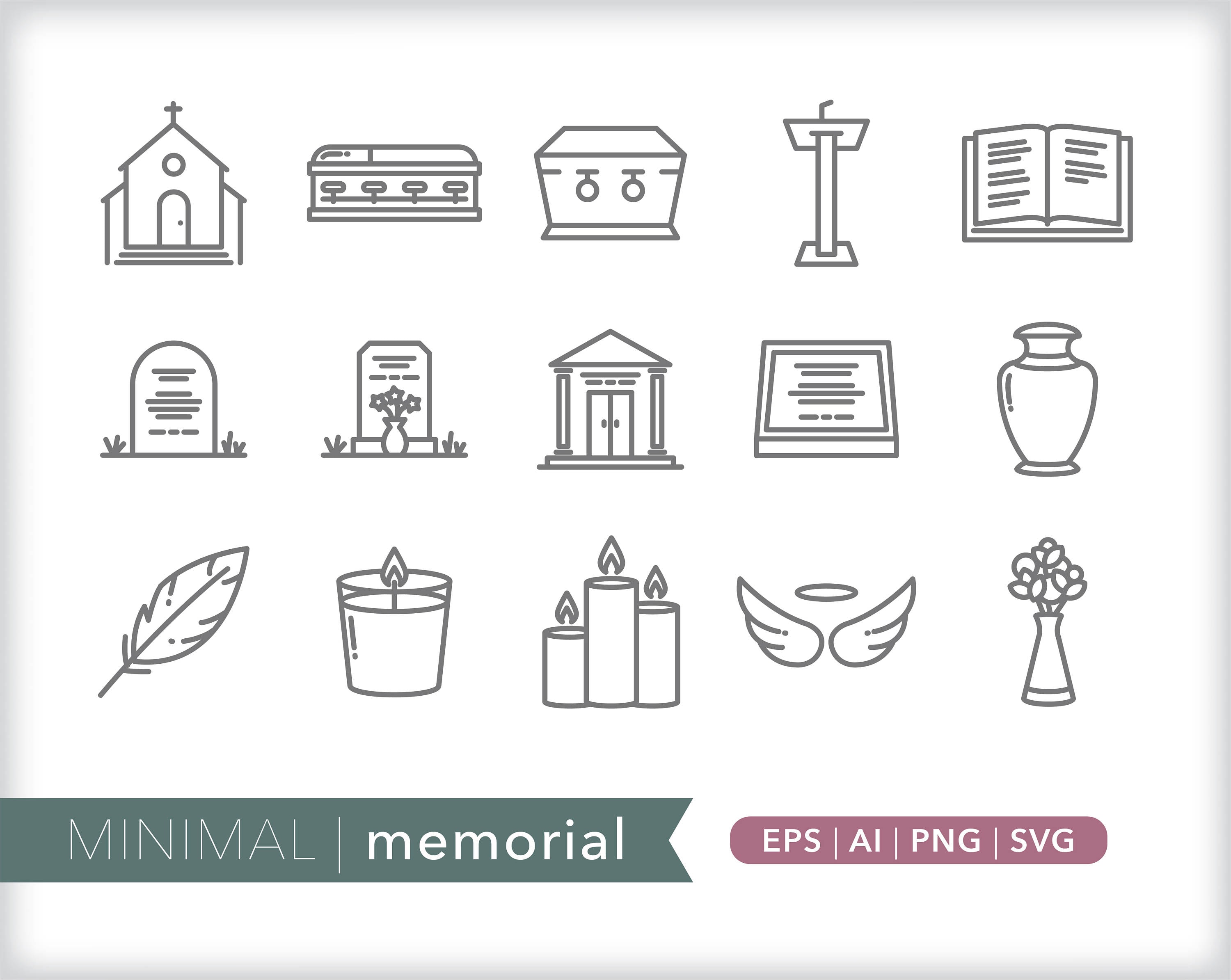 Memorial Icons Funeral Icon Illustrations SVG AI PNG Instant Digital
