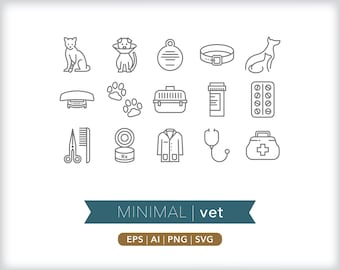 Veterinary Icon Set: Animal Care Graphics (SVG, AI, PNG) Digital Download