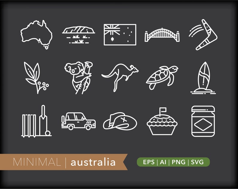 Australia Icons Aussie Icons SVG AI PNG Digital Download for Design, Social Media, Websites