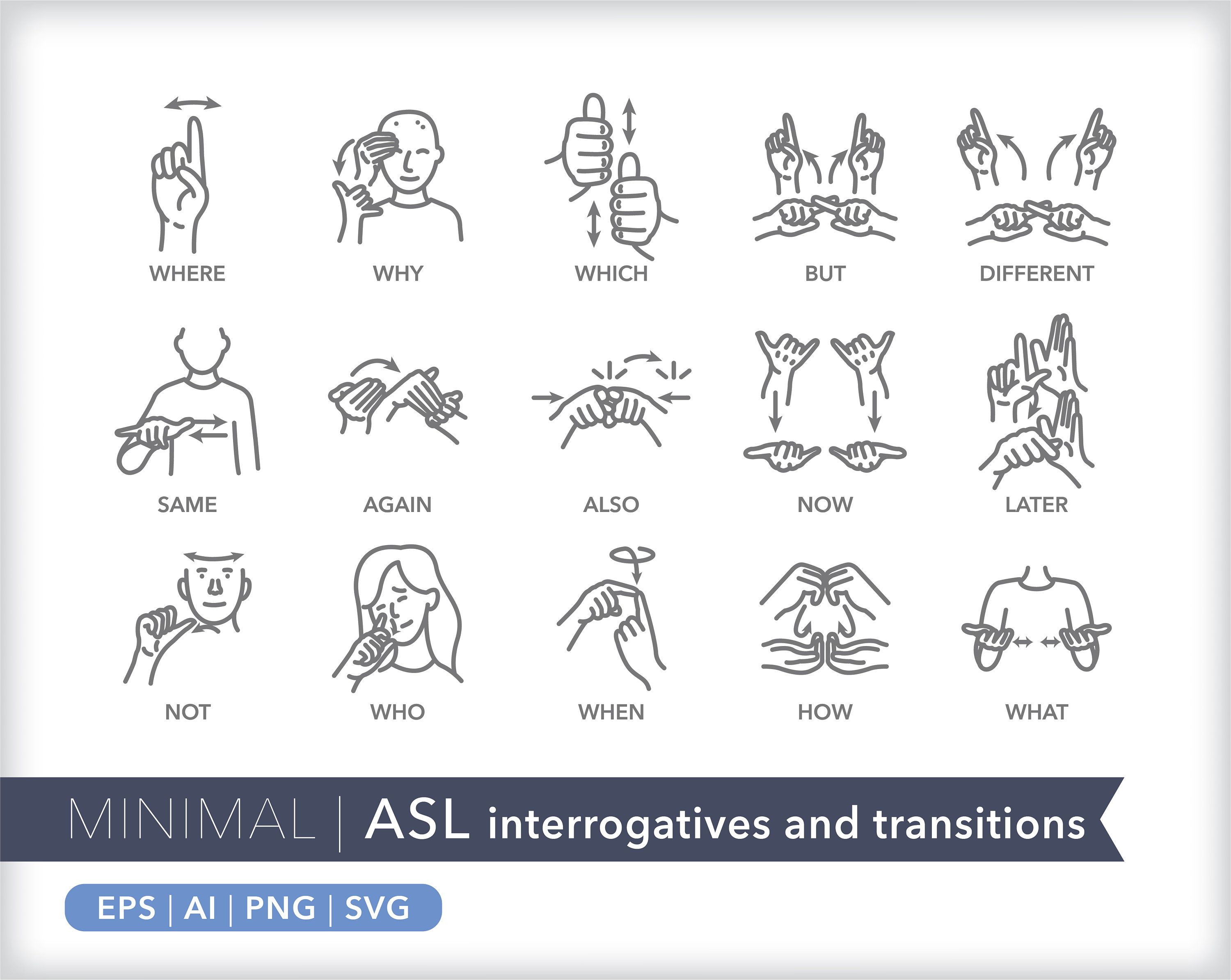 120 Sign Language Icons | ASL Communication Icon Illustrations | EPS ...