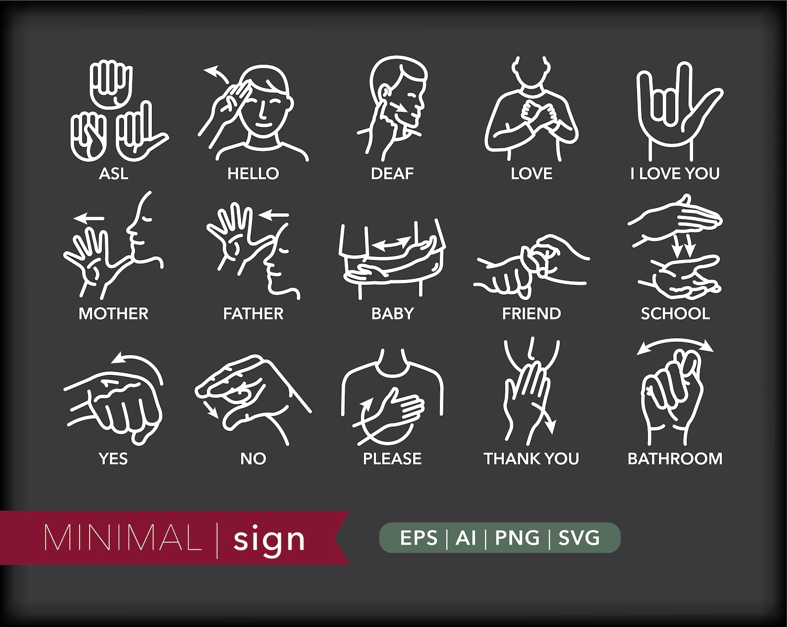 Sign Language Icons ASL Communication Icon Illustrations EPS PNG