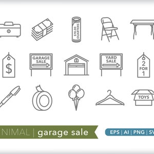 Íconos de venta de garaje / SVG AI PNG / Descarga digital para diseño, redes sociales, sitios web, Canva, imprimibles