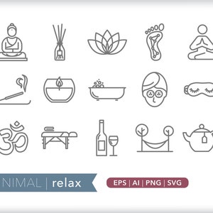 Relaxation Icons: Spa, Meditation, Wellness Graphics (Digital Download)