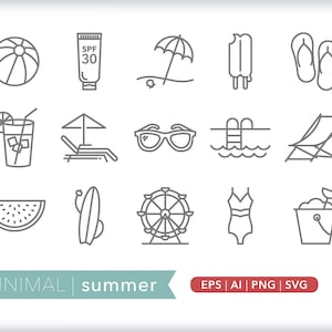 Summer Icon Set: Beach, Vacation Graphics SVG, AI, PNG (Digital Download)