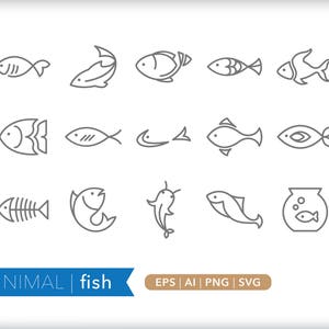 Fish Icons: Animal Illustrations SVG, AI, PNG (Digital Download)