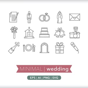 Wedding Icons: Elegant Rings, Cake, Bride & Groom (Digital Download) image 1