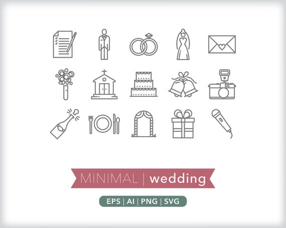 Wedding Icons: Elegant Rings, Cake, Bride & Groom (Digital Download)