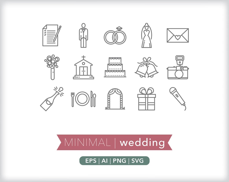 Wedding Icons: Elegant Rings, Cake, Bride & Groom (Digital Download) image 1