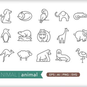 Zoo Animal Icons: SVG, AI, PNG (Digital Download)