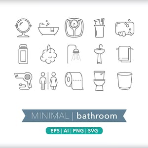 Bathroom Icon Set: Restroom Illustrations, SVG, AI, PNG (Digital Download)