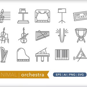Orchestra Icon Set: Music Illustrations, SVG, AI, PNG (Digital Download)