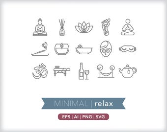 Relaxation Icons: Spa, Meditation, Wellness Graphics (Digital Download)