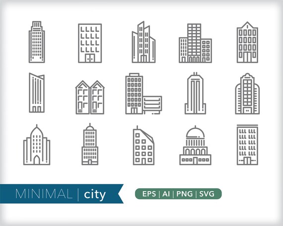 City Line Icons Building Icon Illustrations Eps Ai Png Etsy