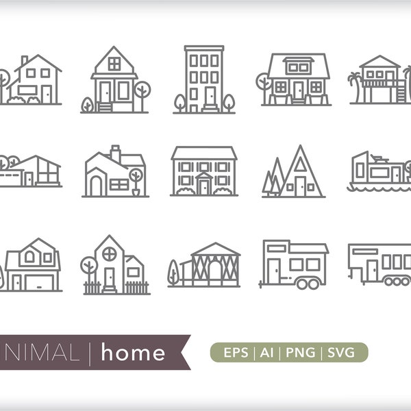 Home icons | House icons | Architecture icon illustrations | SVG AI PNG | Digital Download for design, social media, web, die-cut