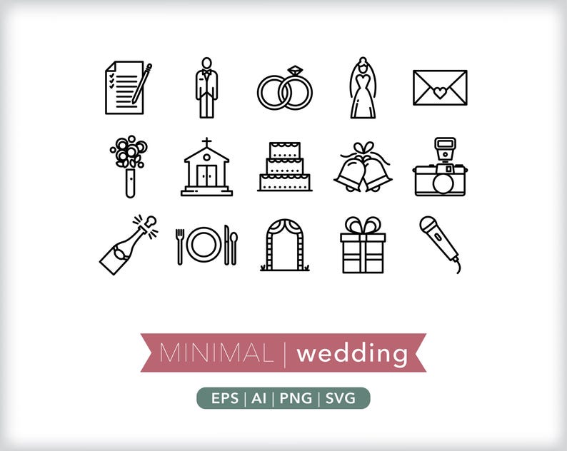 Wedding Icons: Elegant Rings, Cake, Bride & Groom (Digital Download) image 2