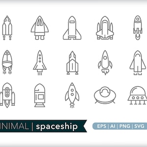Spaceship Rocket Icons: SVG, AI, PNG (Digital Download)