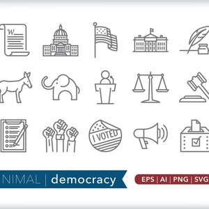 Íconos de democracia / Íconos de política / SVG AI PNG / Descarga digital para diseño, redes sociales, sitios web, Canva, imprimibles