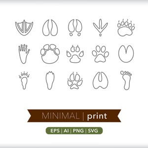 Animal Footprint Icons: Tracking Prints SVG, PNG, AI (Digital Download)