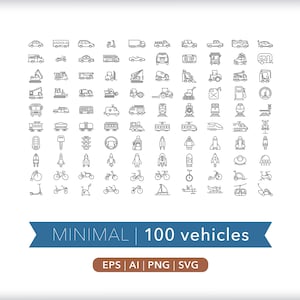 100 Vehicle Icons: Transportation Graphics (SVG, AI, PNG) - Digital Download image 1